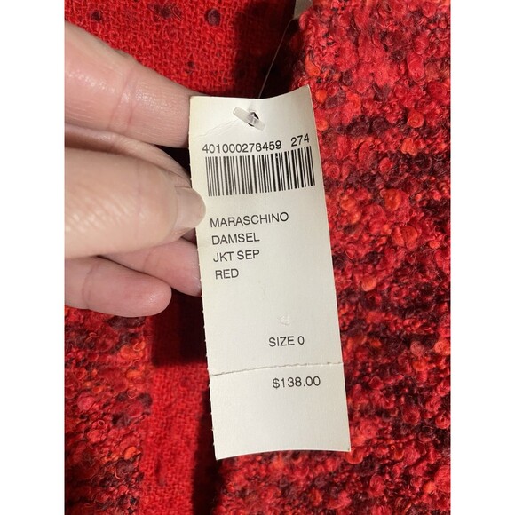 NWT Chico’s Design Red Boucle Blazer Jacket Nubby Fringe Bright Size Small 4 - Picture 6 of 11